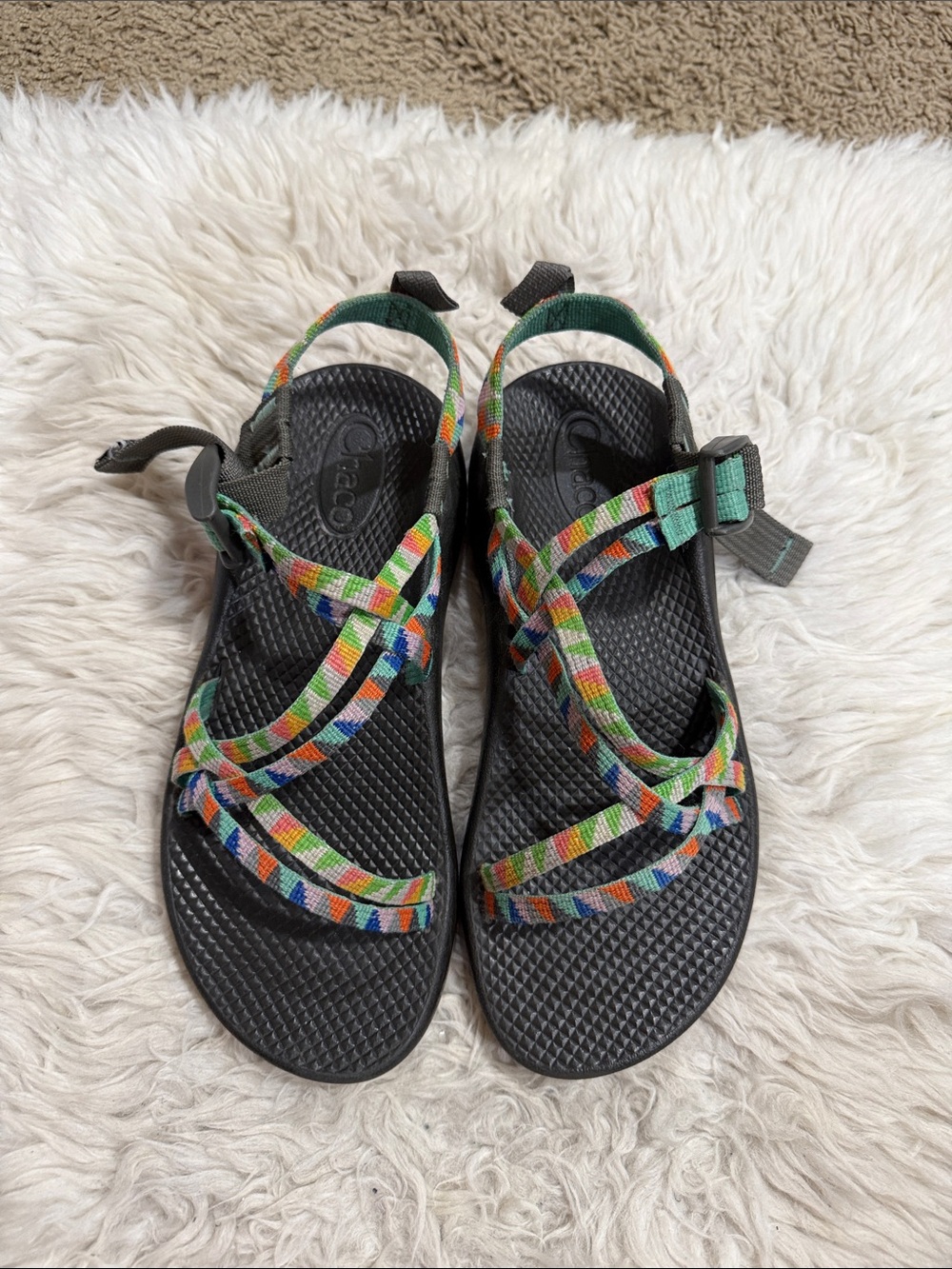 Chaco ZX1 Ecotread Outdoor Strappy Sandals Camper Colorful
Turqouse Size 5